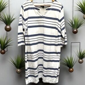 Ellos Linen Blend Striped Tunic Dress‎ V Neck 3/4 Sleeve